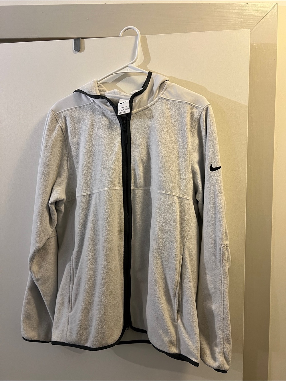 Nike Light Gray Hooded Full-Zip Jacket with Black Trim